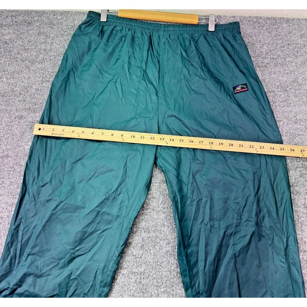 Vintage Helly Hansen Rain Pants XL Green Packable Waterproof Shell Ankle Zip